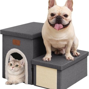 downluxe Dog Stairs for Small Dogs, Foldable Dog Steps for Bed, Sofa, and Chair